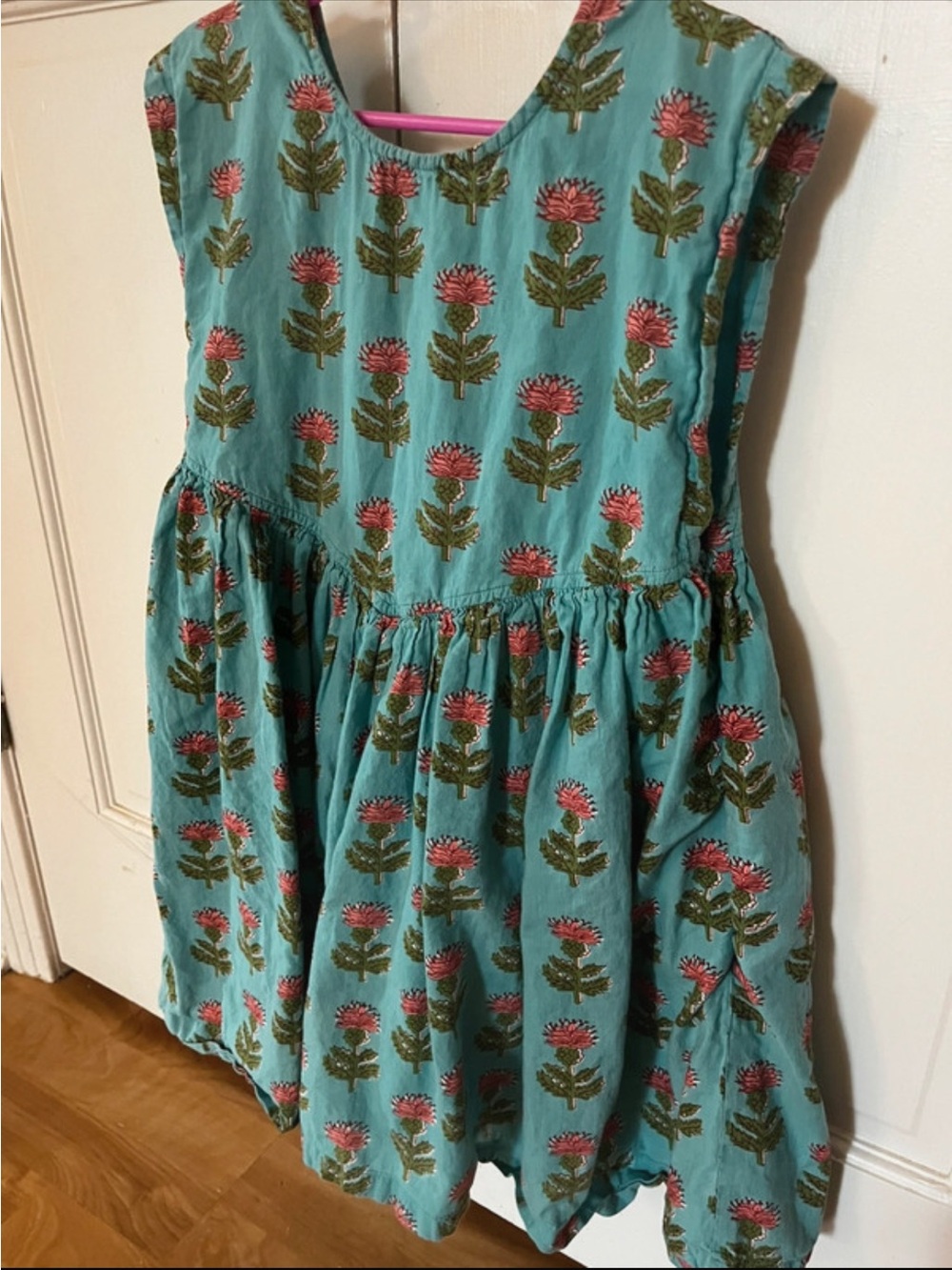 Pink Chicken Girls Floral Dress Size 8Y Blue Pink Bow Cotton